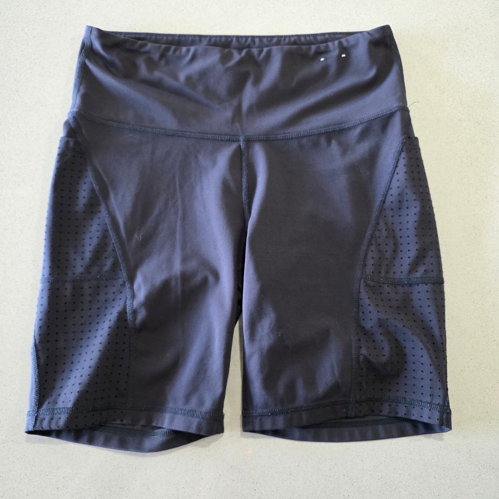 All in Motion Black High Waisted Biker Shorts with Pockets and Laser Cut Detail